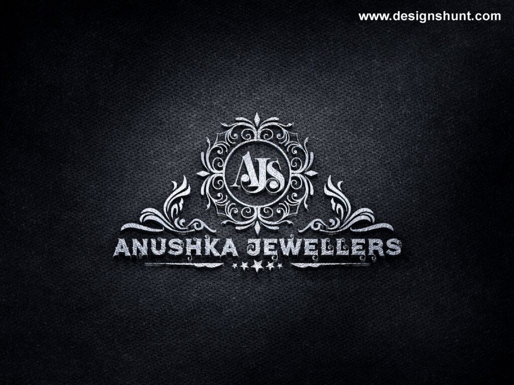 Elegant 3D silver jewelry shop logo design AJS Anushka Jewellers