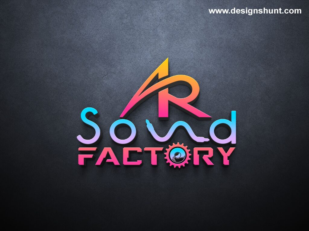 AR Letter Sound Factory 3D vector logo for music industry business