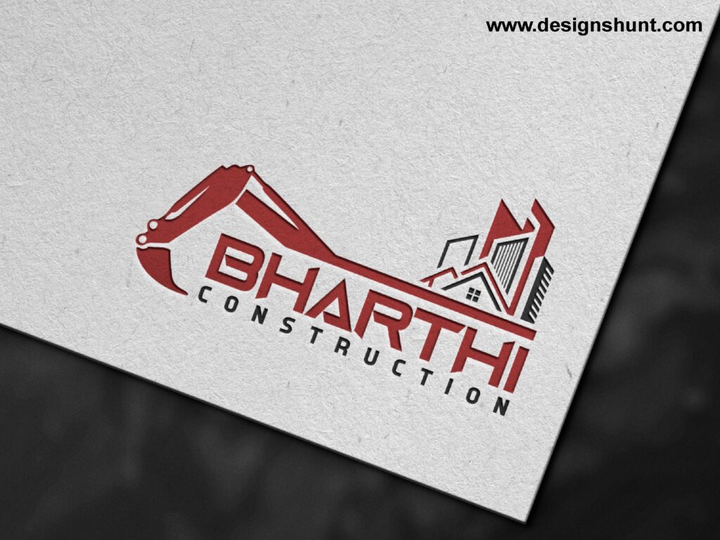 Bharthi Construction Logo Design India Bharat with bulldozer and house icon designs hunt
