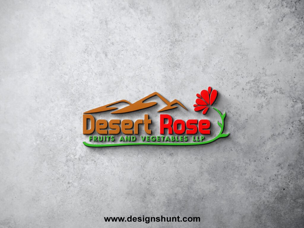plain brown desert with red rose flower fruits and veg LLP business 3D logo designs hunt