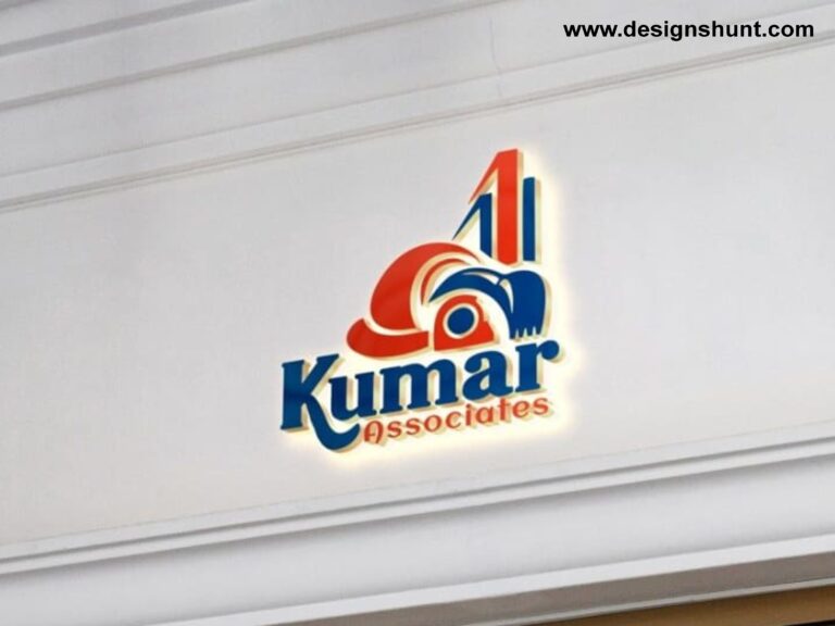 Kumar Construction logo design with crane, excavator, hat and building