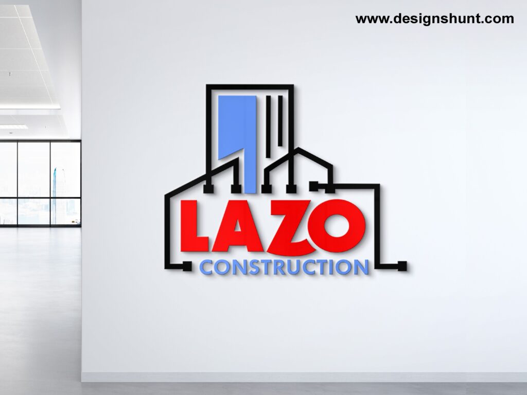 LAZO Construction Logo Design with digital line red and blue