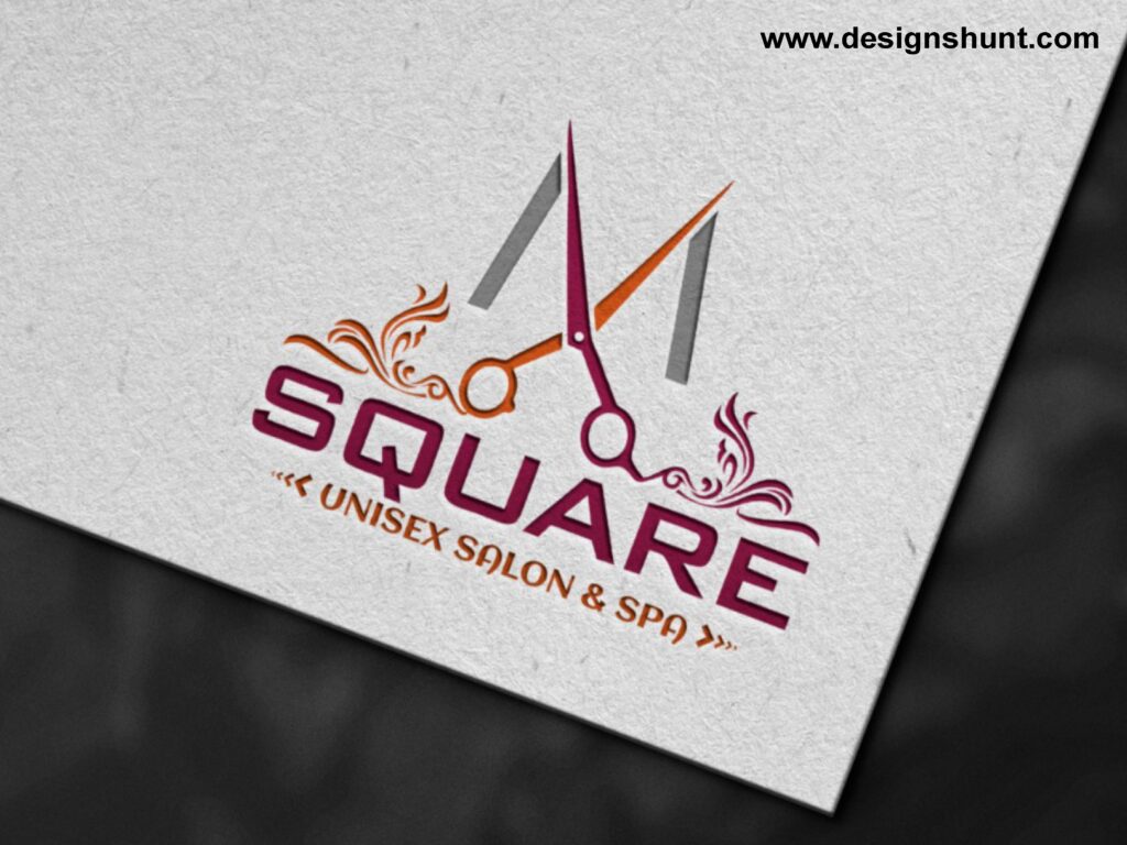 Logo for M Square Unisex Salon, featuring a stylized design with clean lines and a soothing color palette, evoking a luxurious and tranquil atmosphere