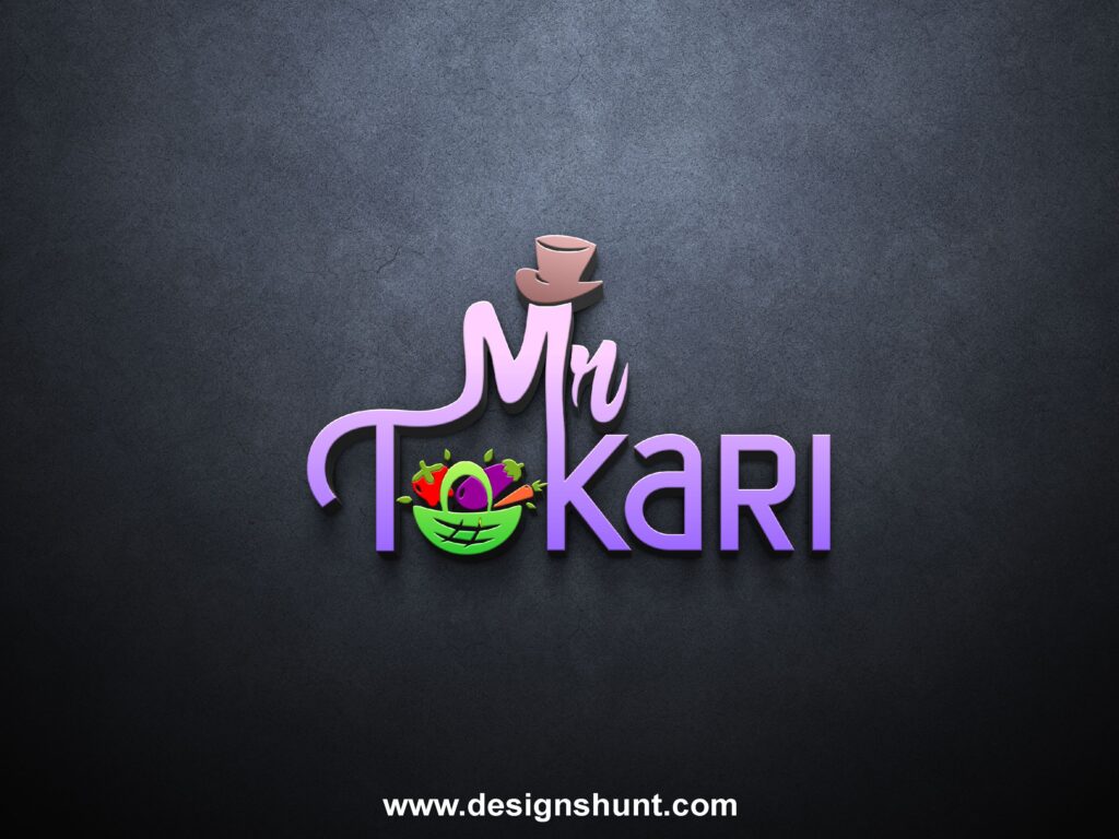Tokri or tokar man with brown hat and vegetable basket 3D business logo designs hunt