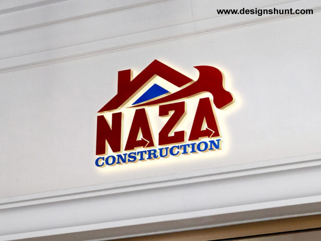 Construction logo design featuring a house and hammer