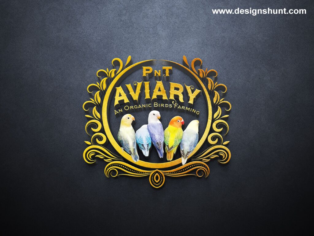 PNT Aviary Peacock Golden Birds 3D Golden Logo Design Hunt