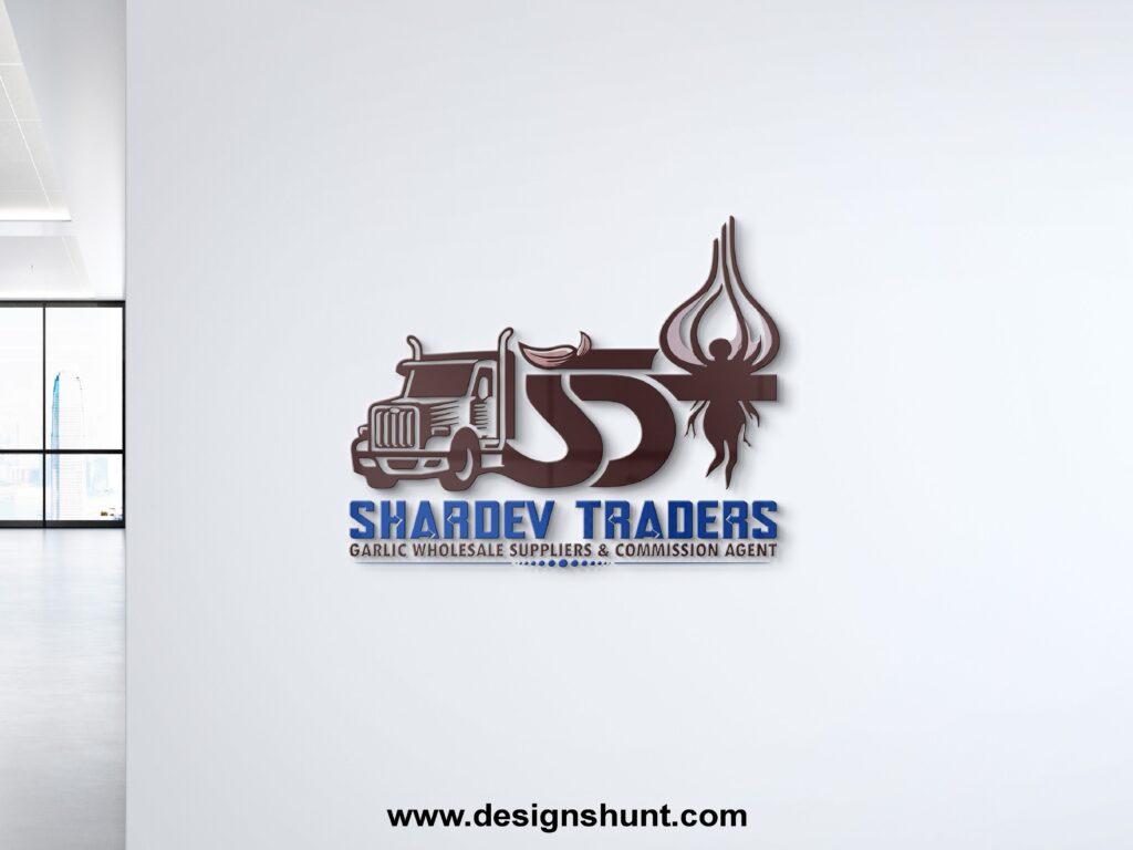 Garlic loading truck traders with letter SDT Business 3D logo designs hunt