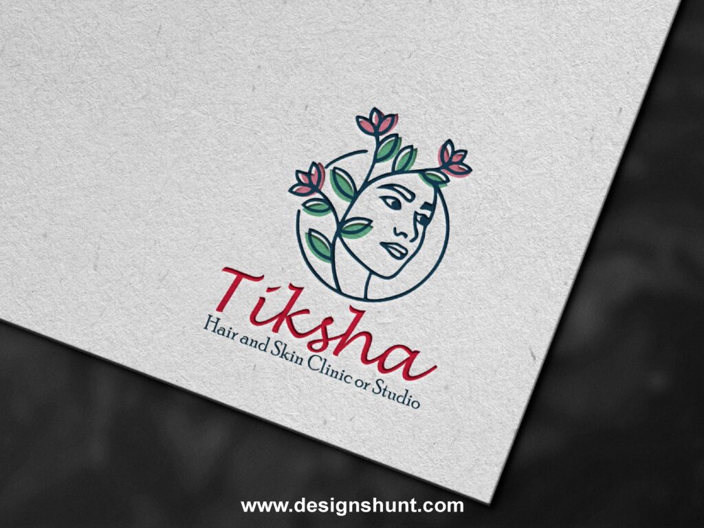 Tiksha Hair and Skin Clinic or Studio 3D healthcare Parlour floral with girl face vector logo design hunt