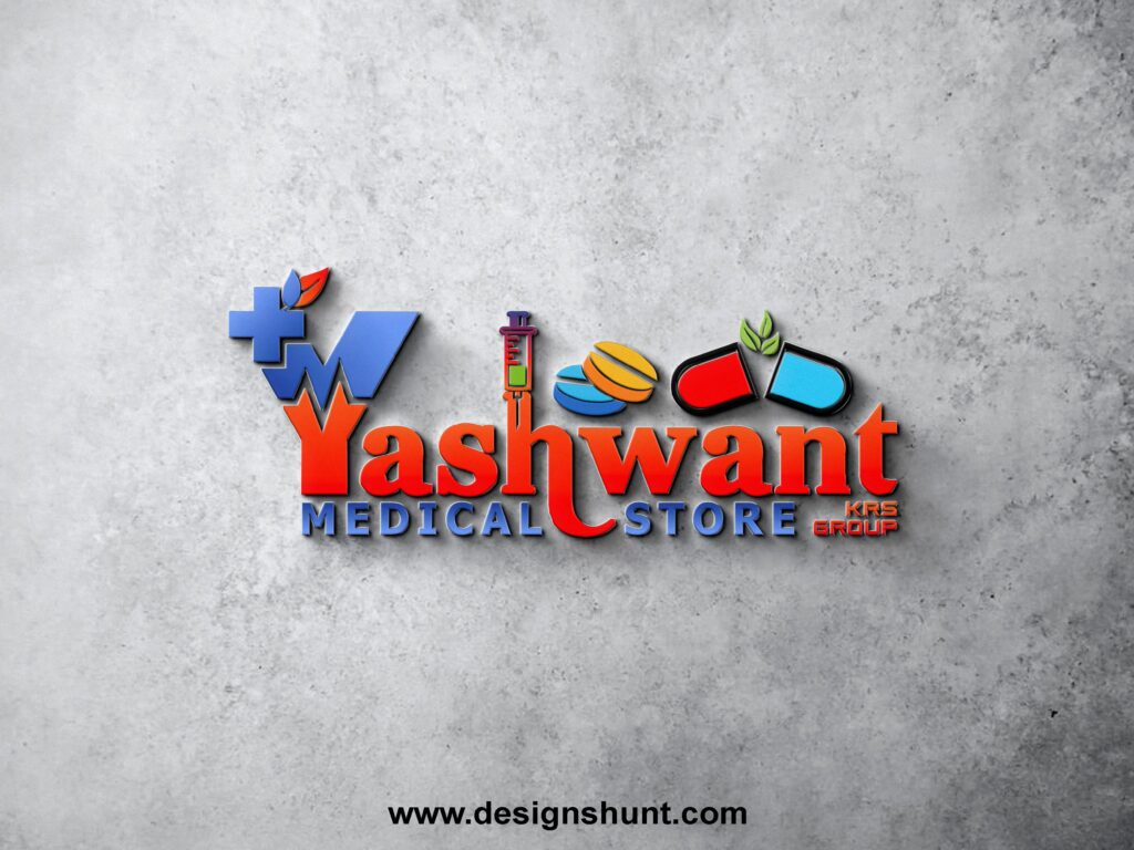 Yashwant Medical Store KRS Group 3D vector healthcare medicine logo design hunt