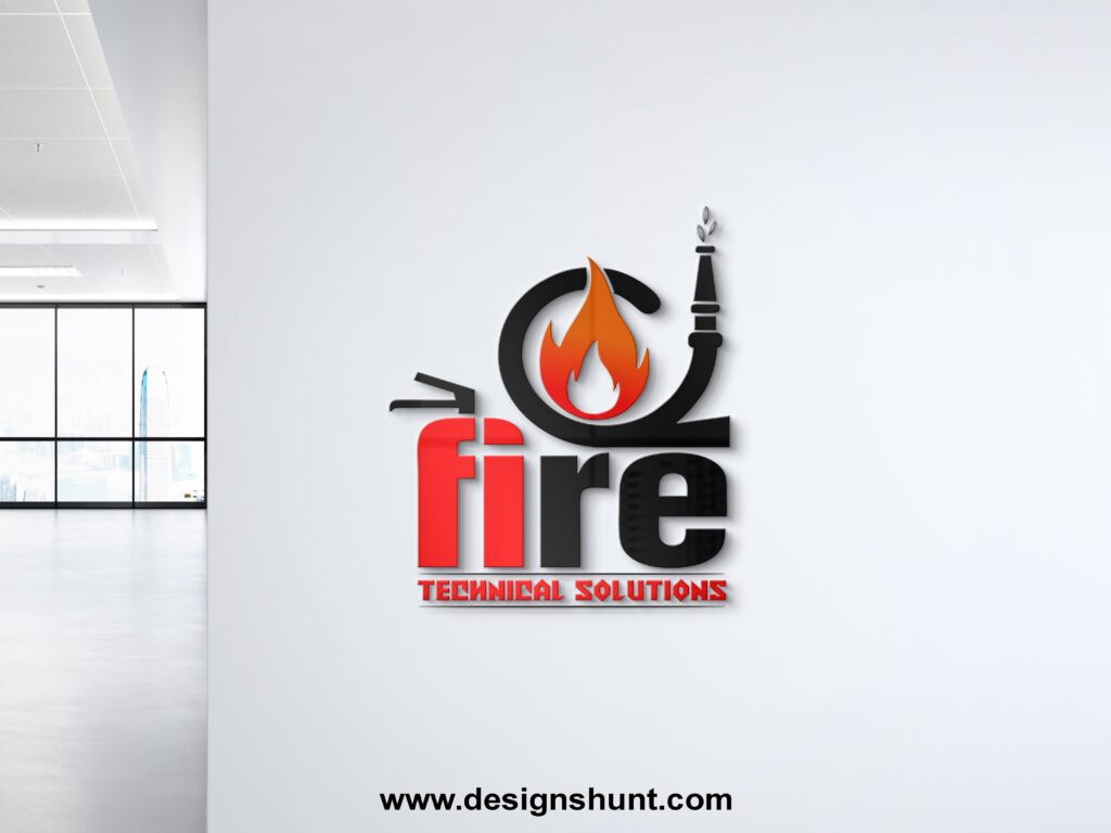 Letter F for fire safety equipment and water with fire C Fire 3D business Logo design