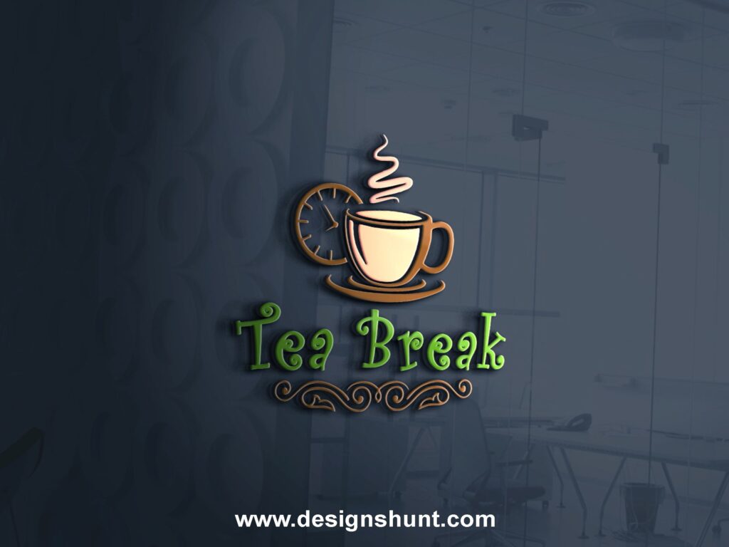 Coffe cup with clock Tea Break restaurant business logo design