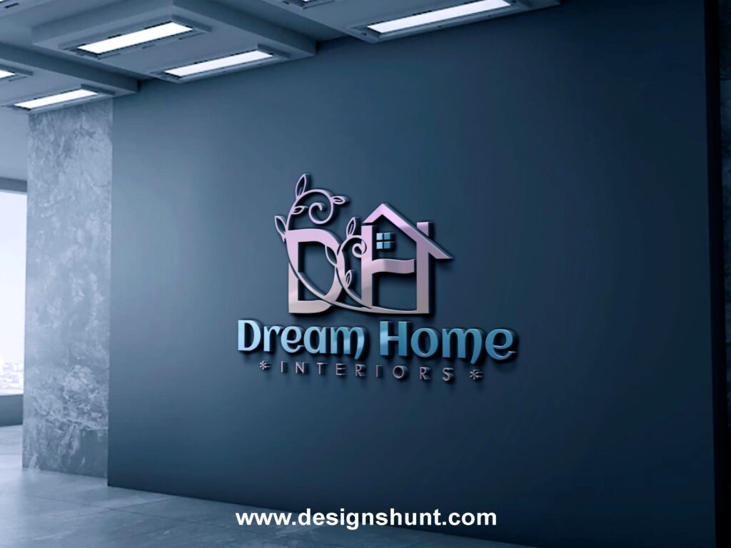 Custom DH letter Dream Home Interior Design Architerct 3D Business logo design