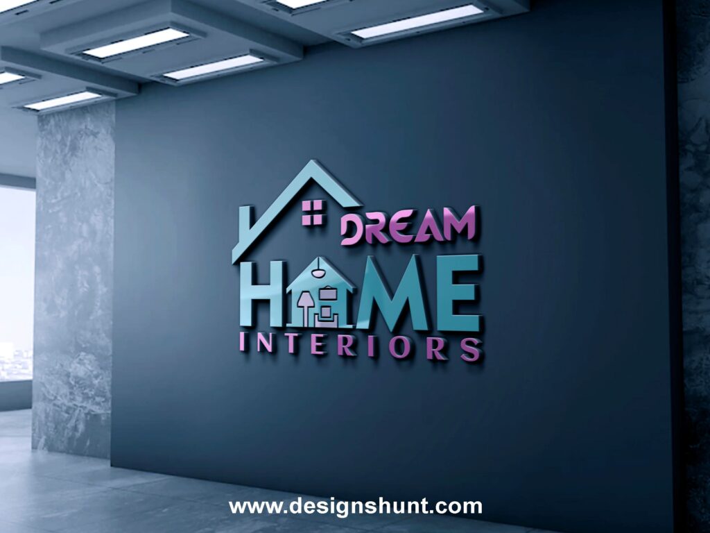 Custom letter Home Dream Home Interior Design Architerct 3D Business logo design with house appliance icons