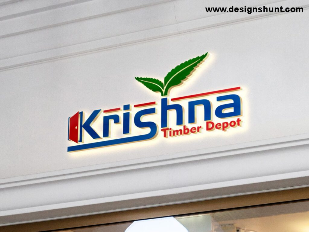 Letter Krishna with K door and H leaf wood and plywood company 3D business Logo design