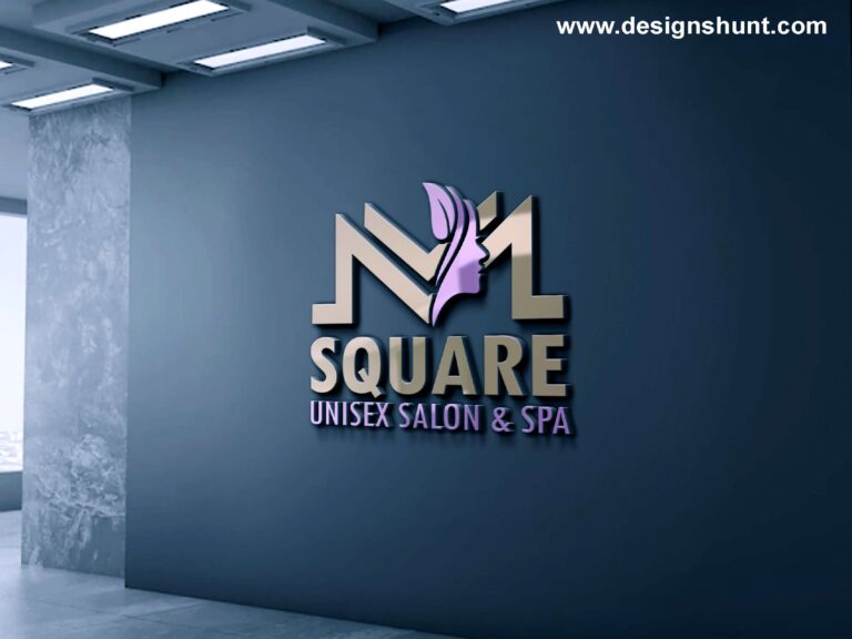 Elegant golden M Square unisex salon & spa beauty parlor business logo design