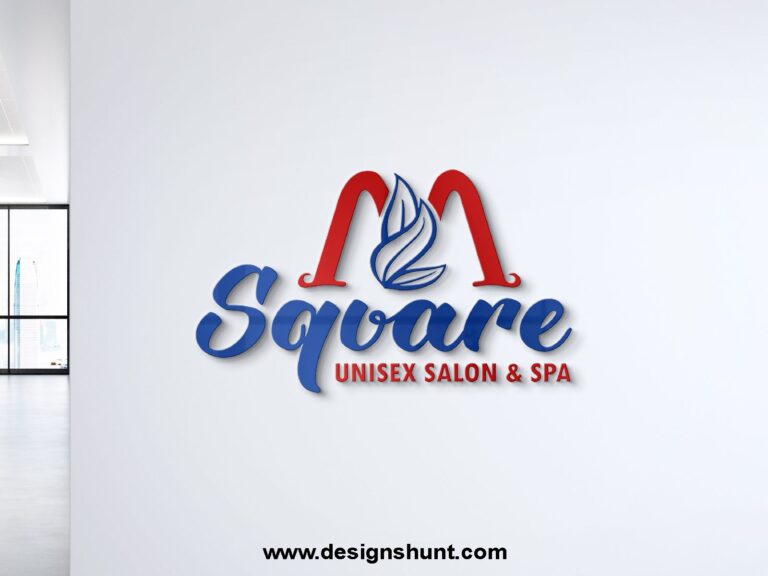 M Square unisex beauty salon and spa logo design business logo design, hair cut, floral design with unique font