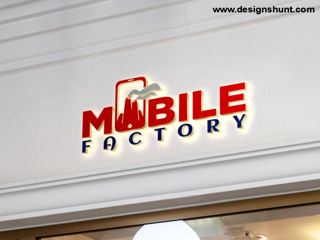 Mobile Factory Smartphone manufacturer and Retail Shop 3D Business Logo Design