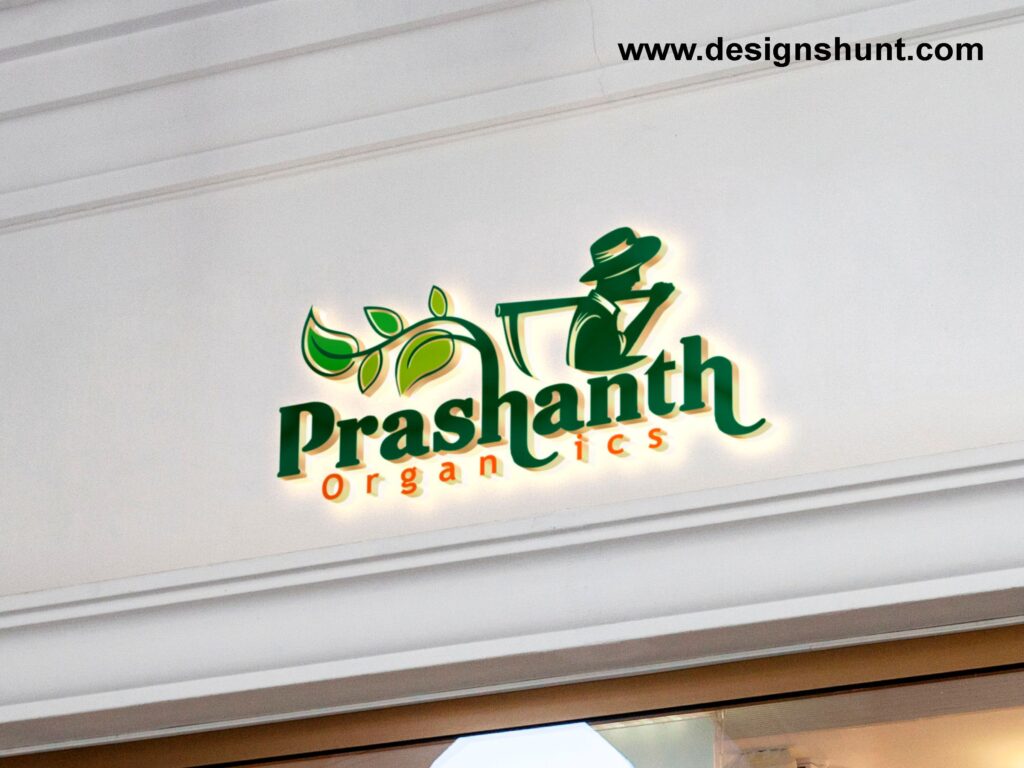 Prashanth Organics Agriculture and farming with farmer holding his armour and letter H with plants business logo design