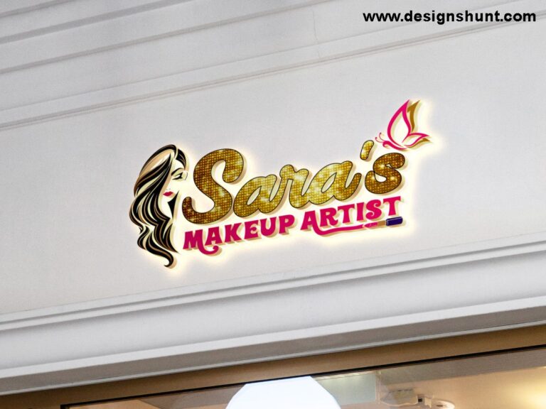 Girl SARA makeup and artist beauty care salon with girl clipart and butterfly 3D business Logo Design for women's care