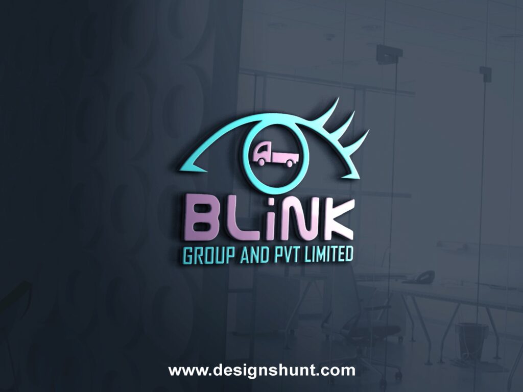 BLINK Group and private limite pvt ltd logistics business logo design with blinking eye and vehicle