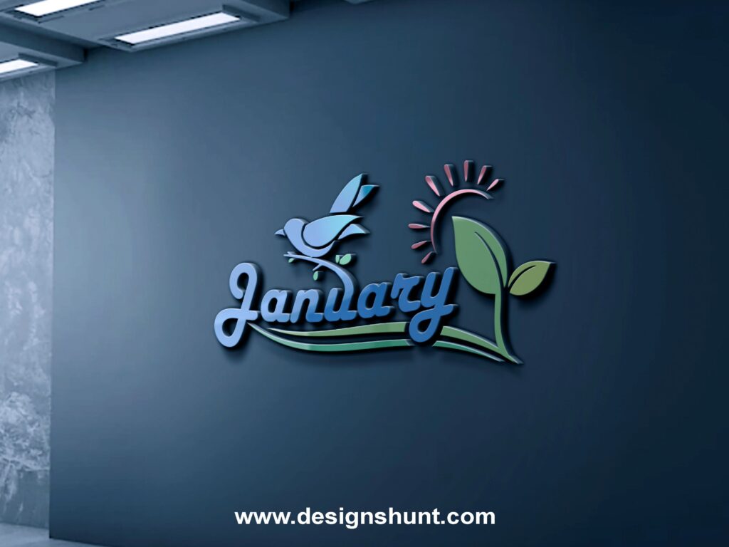 Letter January logo design for aviary business, Letter U with parrot pnats and sun