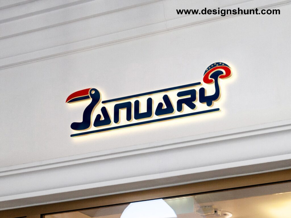 Letter custom January logo design for aviary business logo with plant, bird and mushroom icons 2